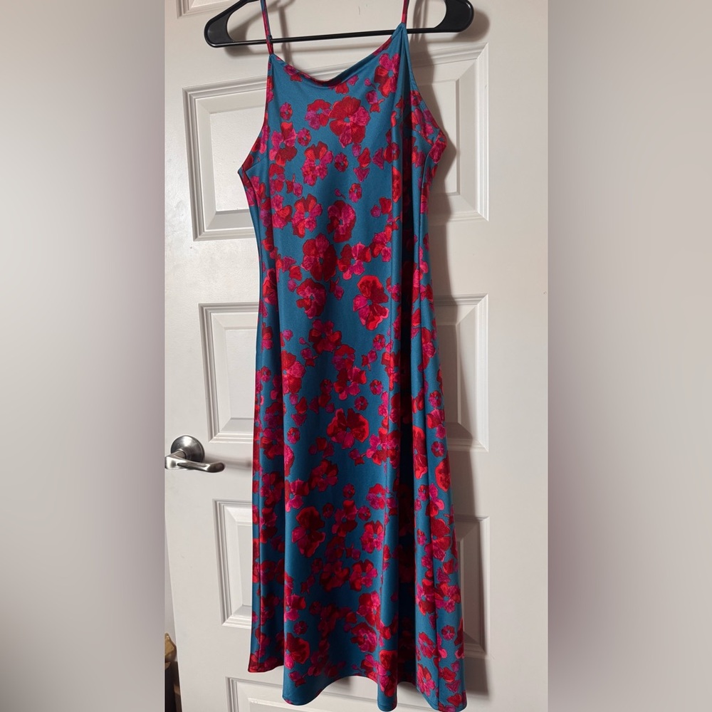 Floral Blue and Red Women's Dress Size Small